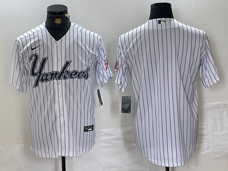 Men New York Yankees Blank White stripe Three generations joint names Nike 2024 MLB Jersey style 1